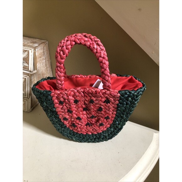 NWT Topshop Watermelon Shoulder Straw Purse Bag Summer Beach - Picture 3 of 7